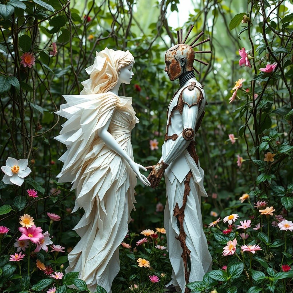 Sculpture of Mismatched Couple in Jungle