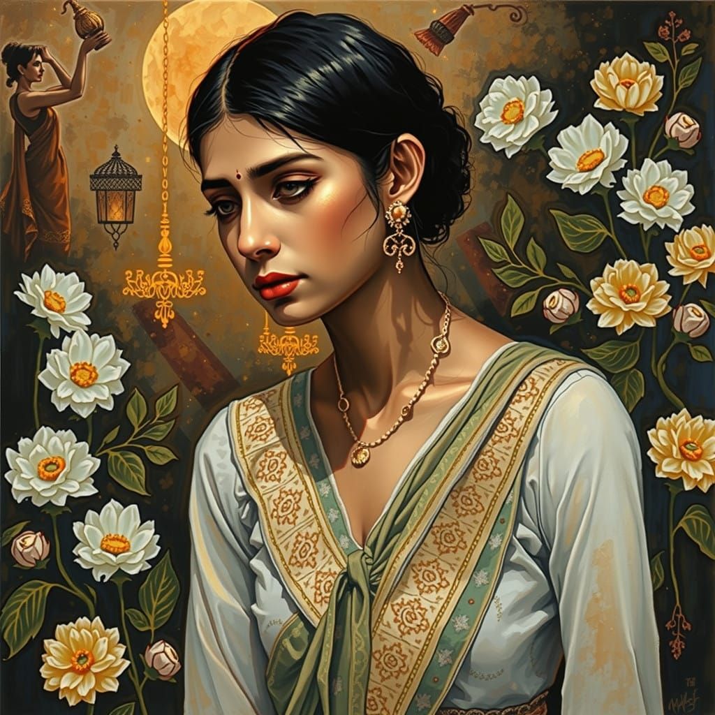 Expressionist Painting of a lonely Indian woman