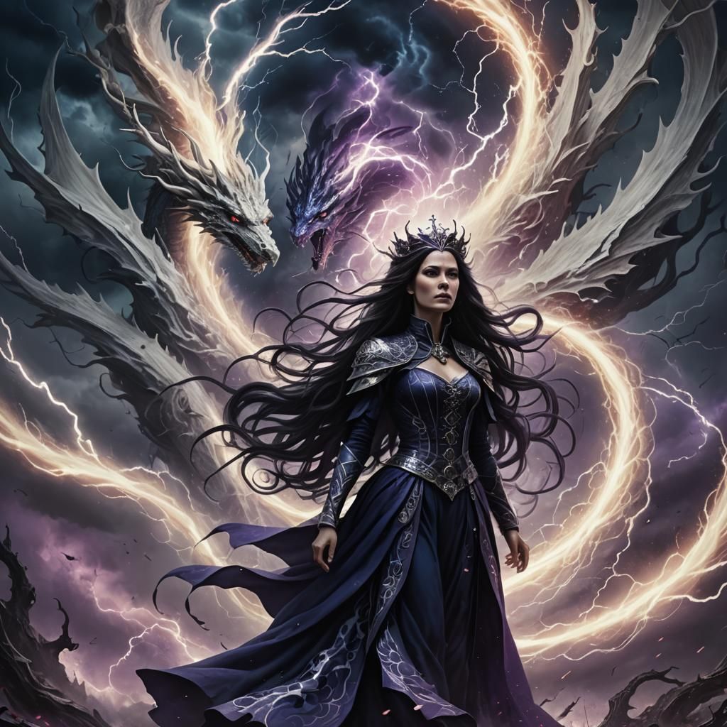 Gothic Queen with Dragons in Dark Fantasy Art