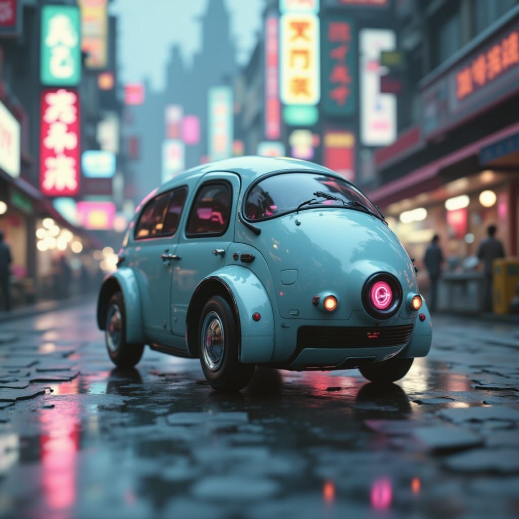 Surreal Cyberpunk Battle Vehicle in Japanese Bubble Style