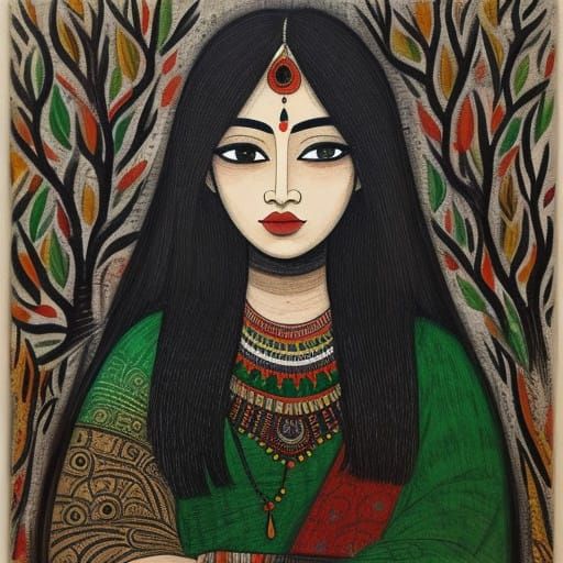 Charismatic Figure Emerges from Foggy Forest in Vibrant Madh...