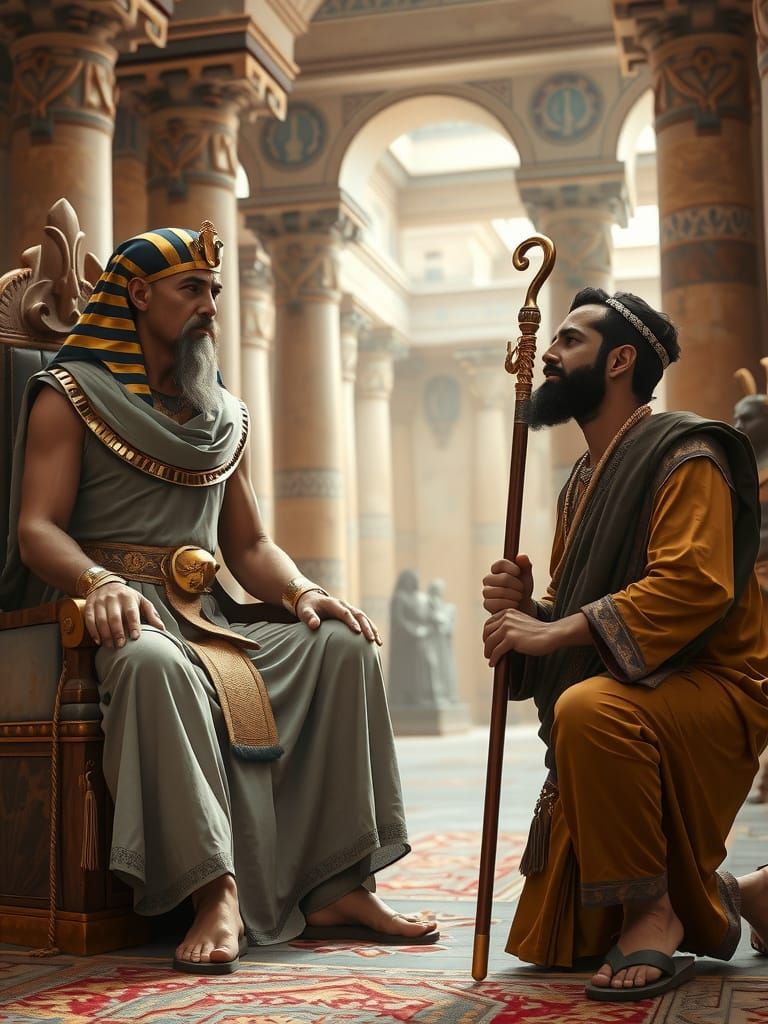 Ancient Egyptian Pharaoh Meets a Young Hebrew Shepherd in a ...
