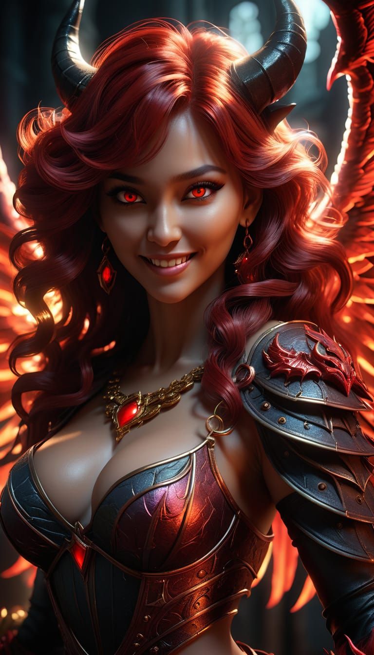 Evil She-Devil With Red Hair and Demonic Wings