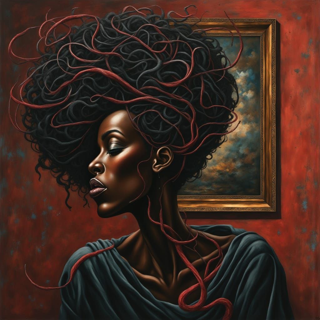 Surreal Black Woman Portrait with Elongated Neck