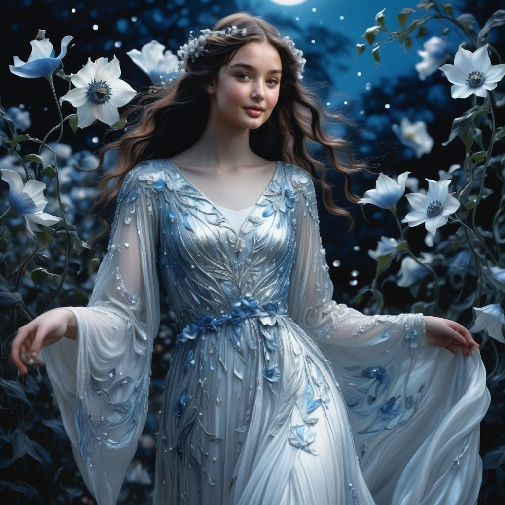 “Heavenly Bodies” – The Moonflower’s Prophecy (Ipomoea alba – Moonflower)
🌿 Night-Blooming, Luminous, Dreamy

Palette:
...