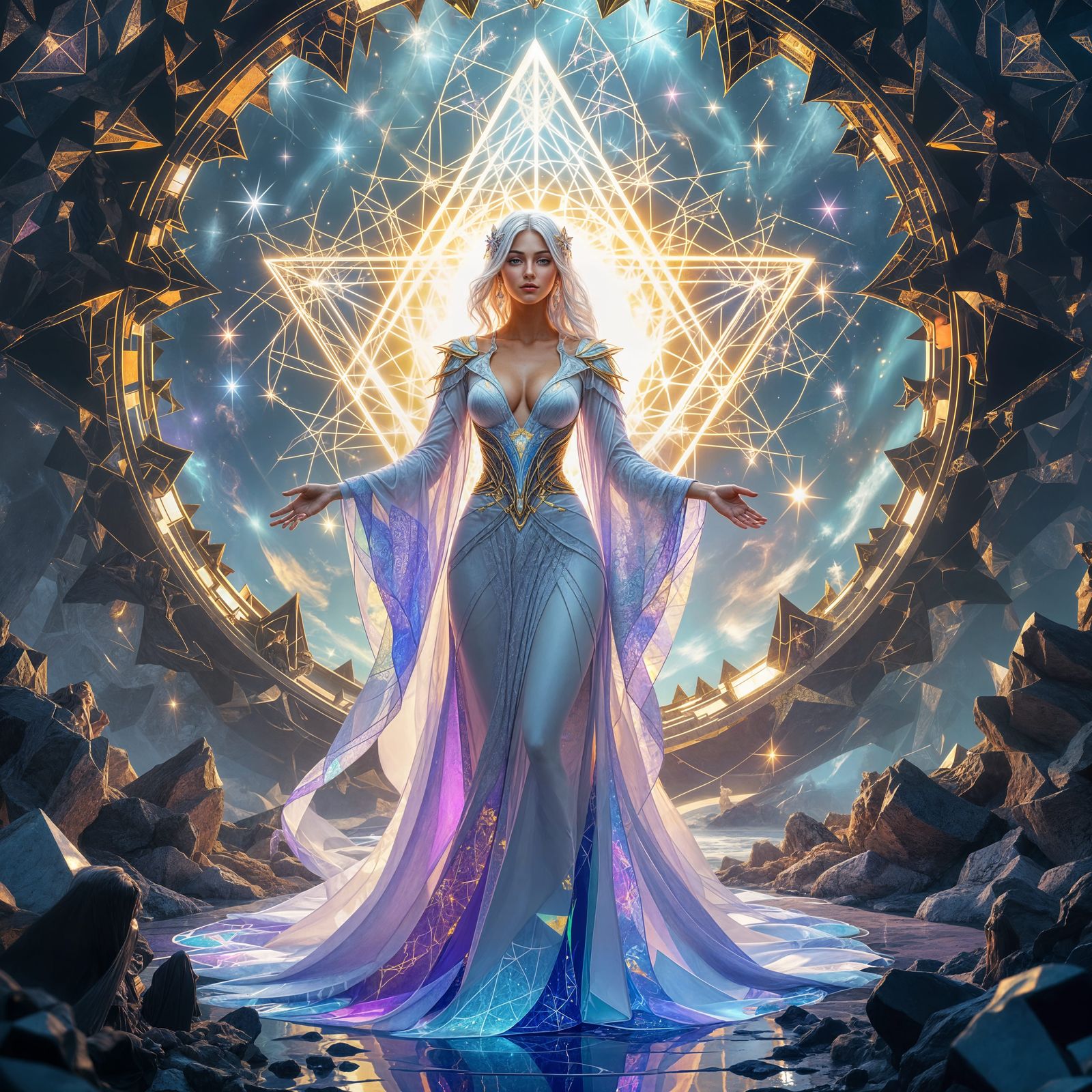 Ethereal Woman in Infinite Fractal Dreamscape