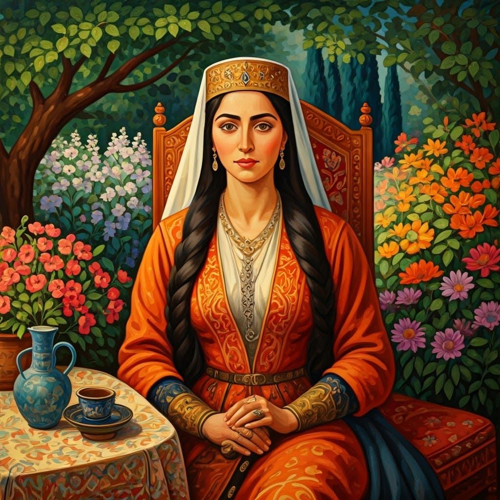 A Georgian Noblewoman in a Vibrant Garden