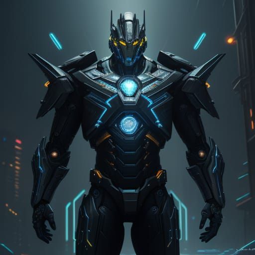 Epic Sci-Fi Transformer in Neon-Lit Industrial Setting
