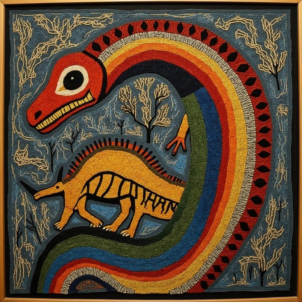 Rainbow Serpent Portrait in Aboriginal Art Style