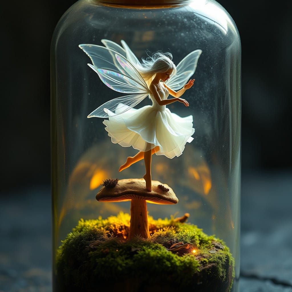 Ethereal Fairy Dances on a Gnarled Toadstool