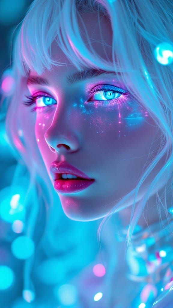 Cyberpunk Goddess in Ethereal Neon Glow