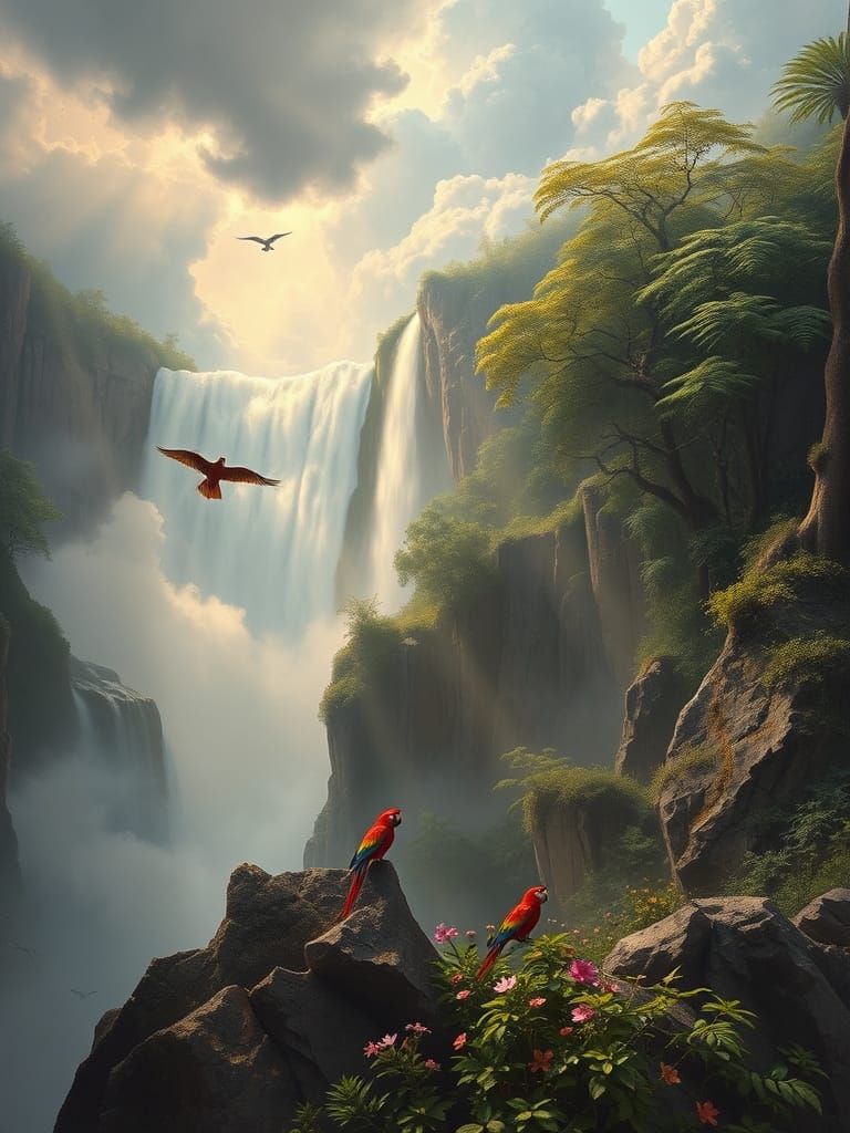 Ethereal Iguazu Falls in Majestic Oil Painting