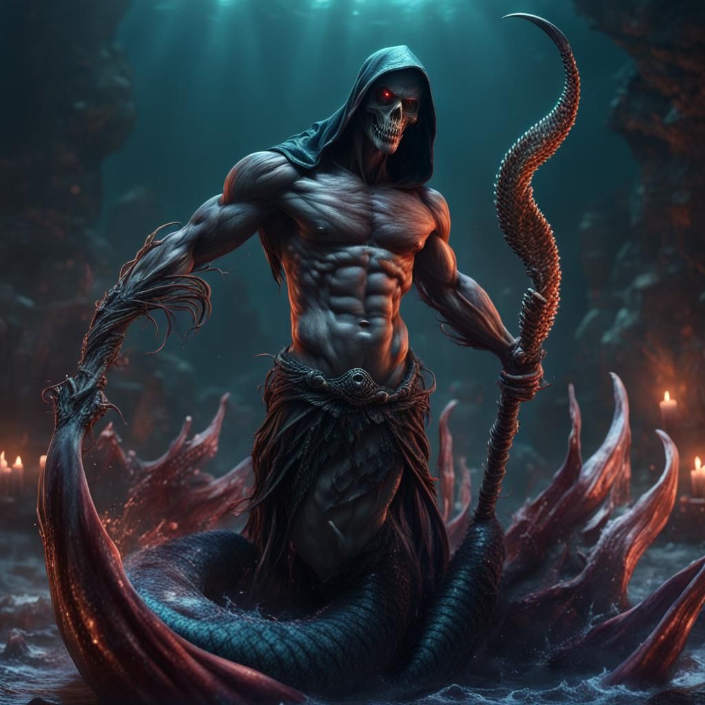 Evil Reaper Mermaid: Hyperrealistic Fantasy Concept Art