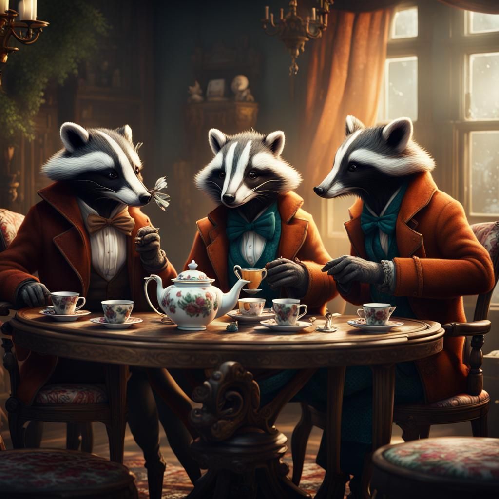 Badgers and Foxes Tea Party: Detailed Matte Painting