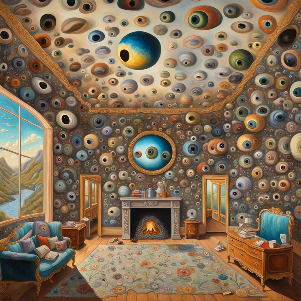 Surreal Sitting Room Viewed Through Googly Eyes