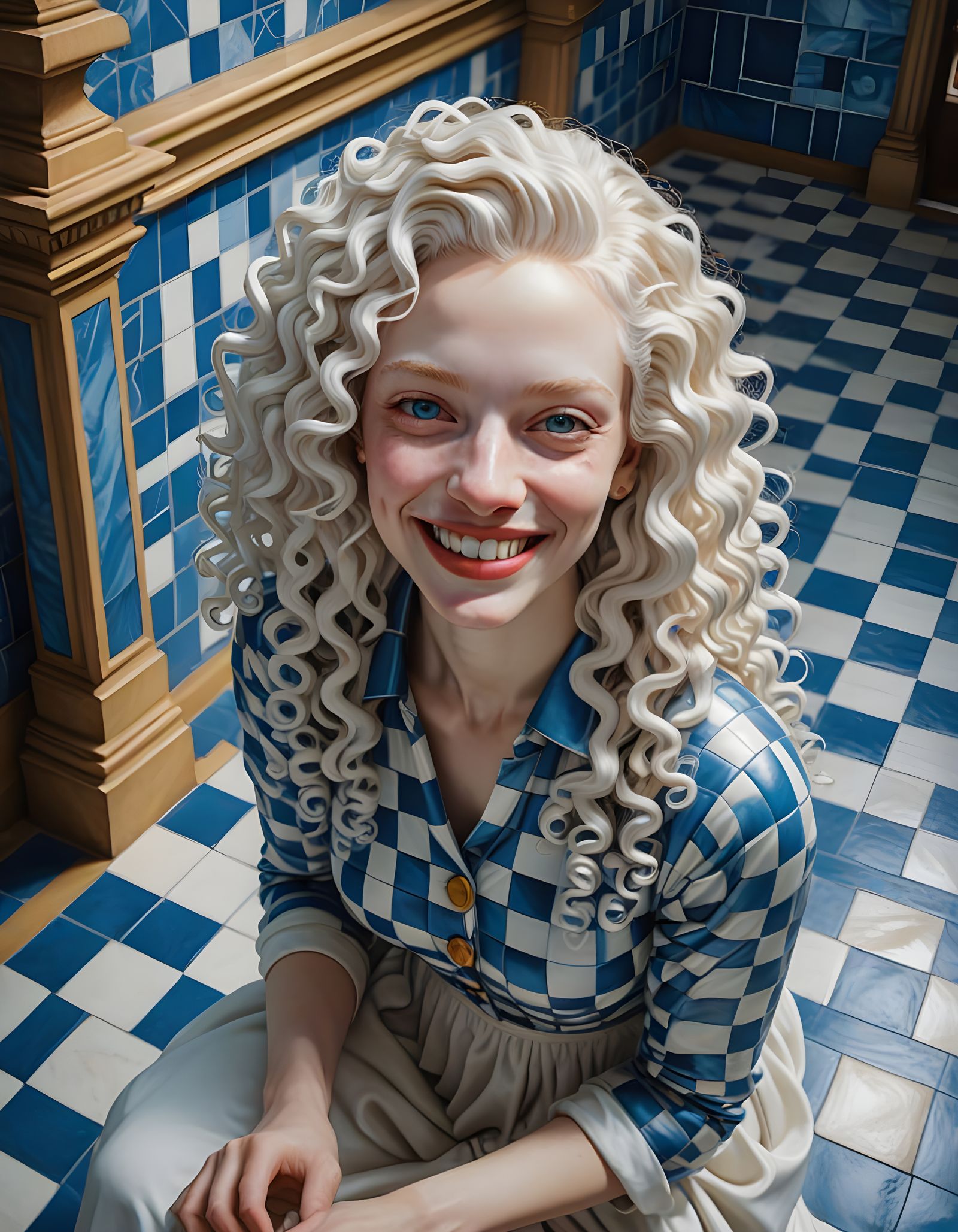 Porcelain Girl on Checkerboard in Escher House
