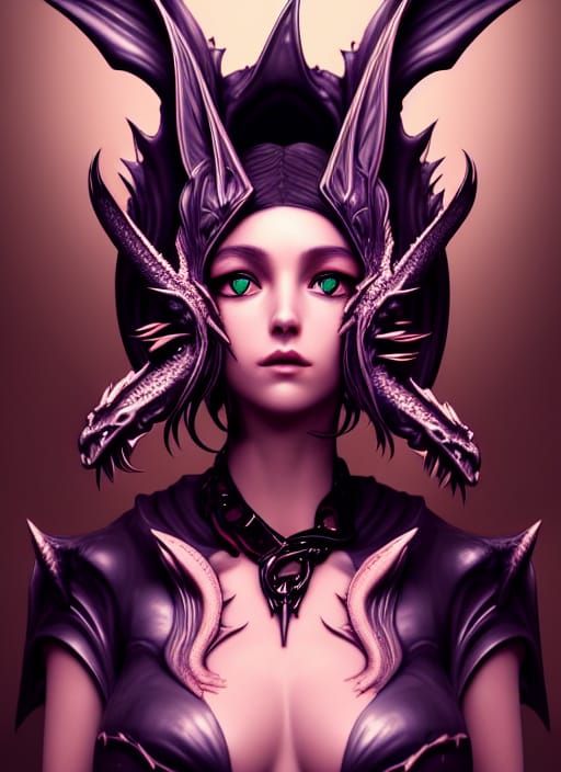 Green-Eyed Demon Girl Portrait with Dragon