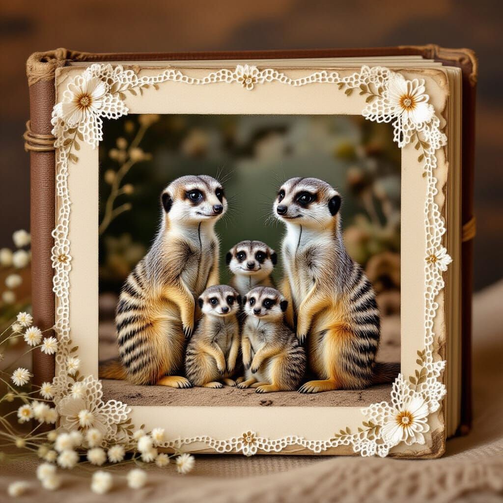 Meerkat Family Album in Rockwell Style