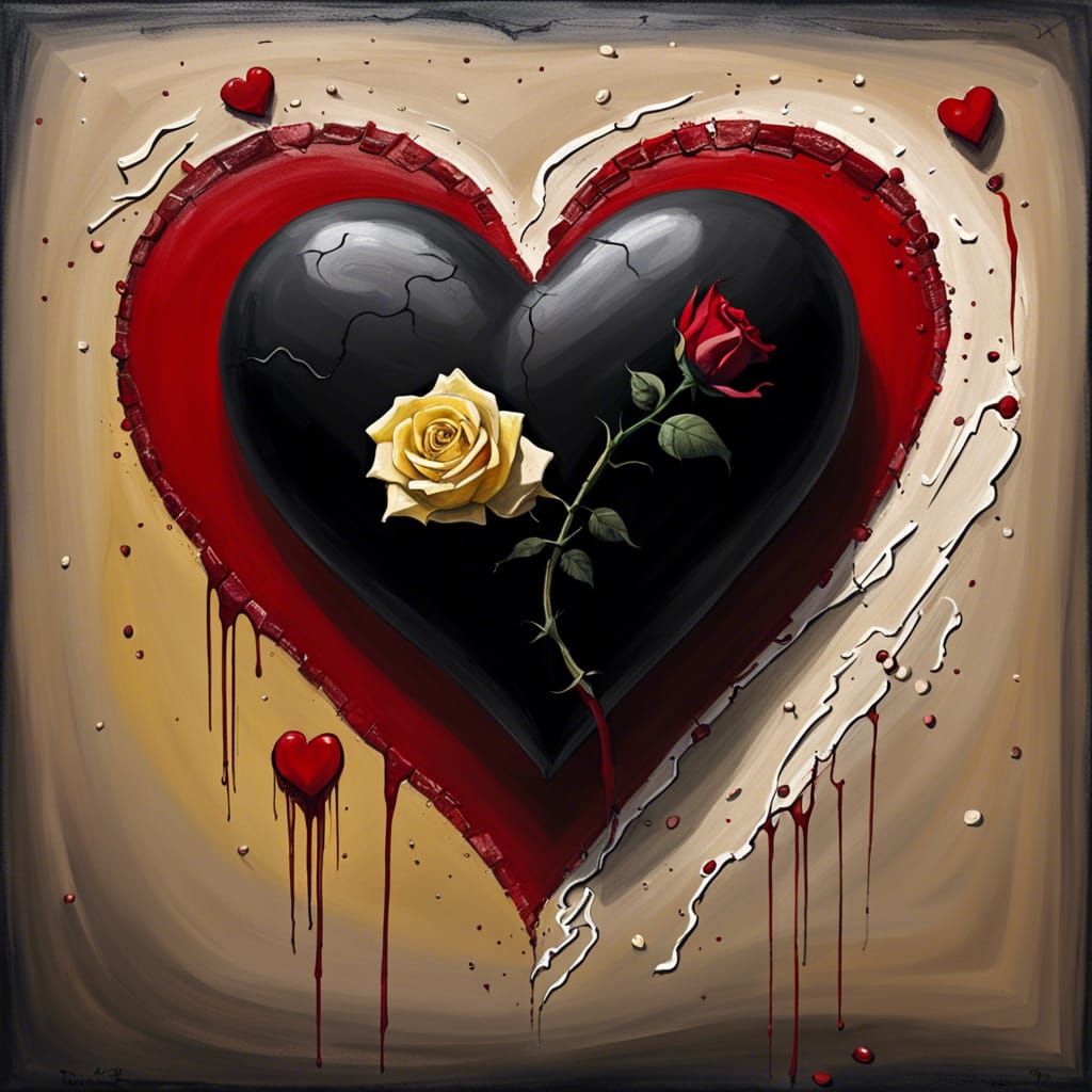Bandaged Black Heart with Rose, Burton-esque Style