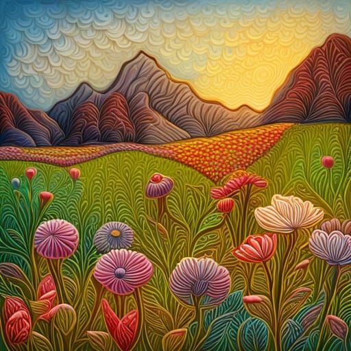 Flower Meadow as Color Bas Relief Sculpture