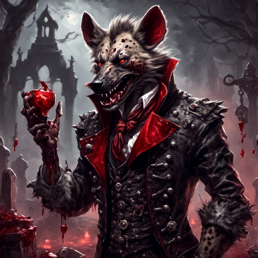 Anthro Hyena in Graveyard Horror Scene