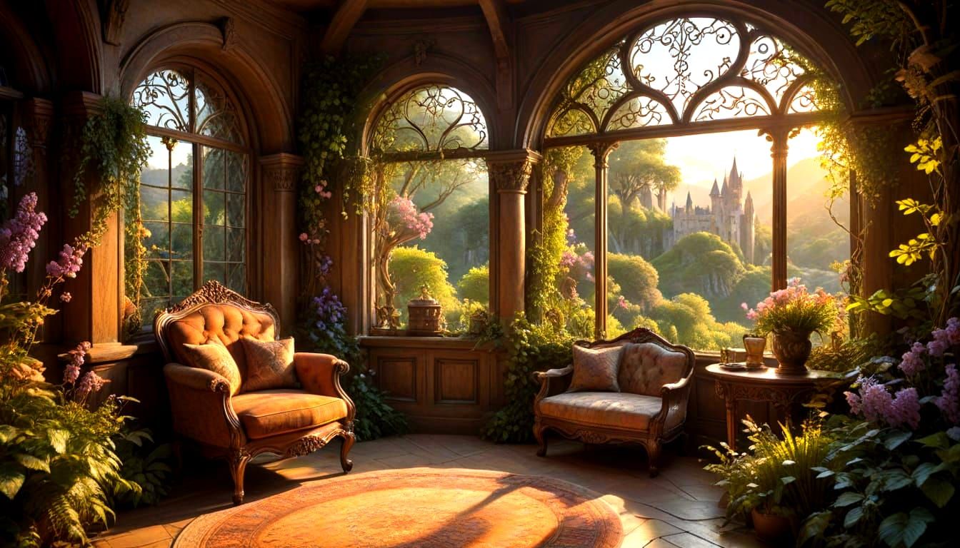 Rustic Castle Study with Wisteria Door - Fantasy Art