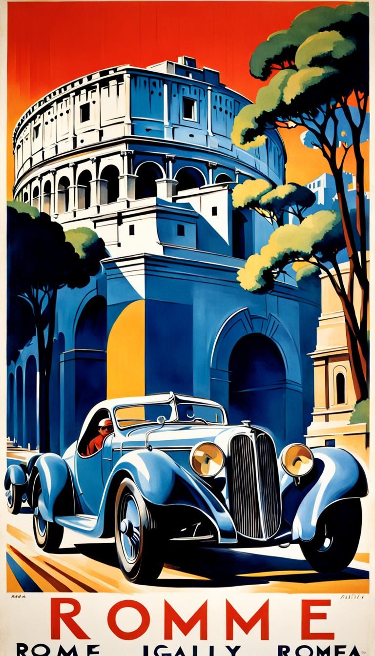 Art Deco Rome Travel Poster in Tamara de Lempicka Style