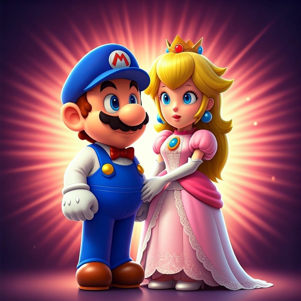 Mario and Princess Peach's Joyful Wedding in Vibrant 3D Styl...
