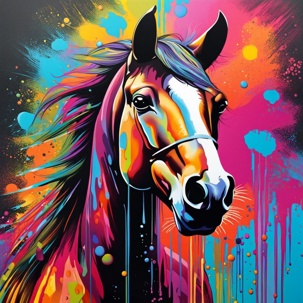 Horse Creates Graffiti Art in Street Art Style