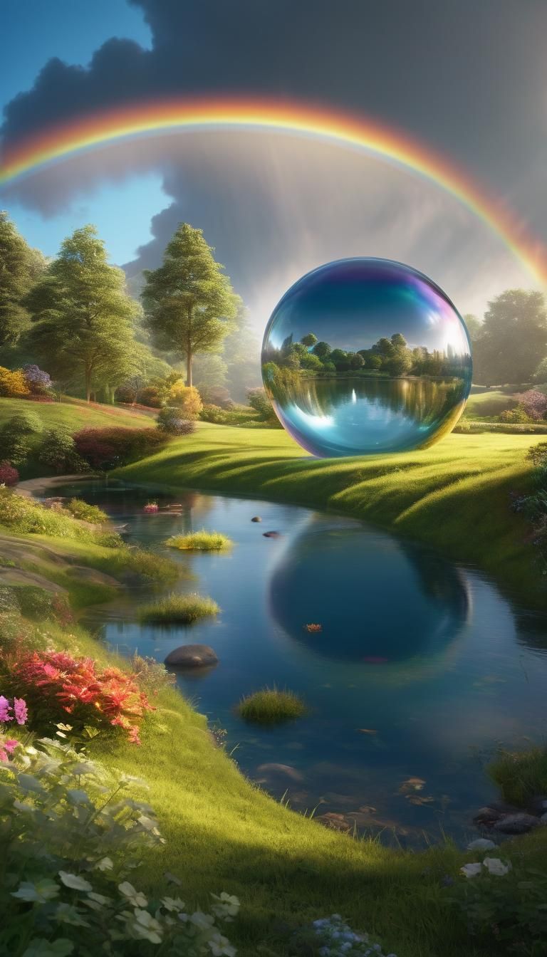 Rainbow World in Transparent Sphere, CGI Fine Art