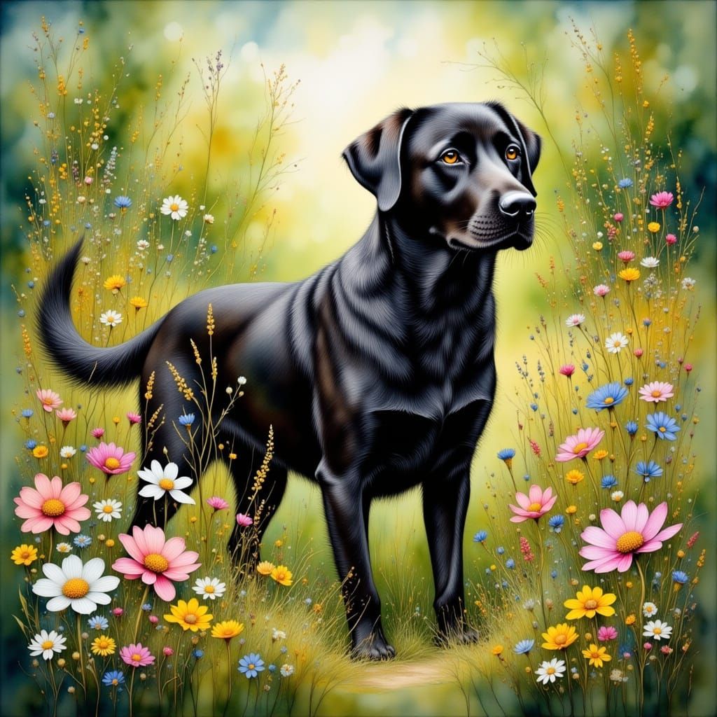 Majestic Black Labrador Retriever in Whimsical Watercolor