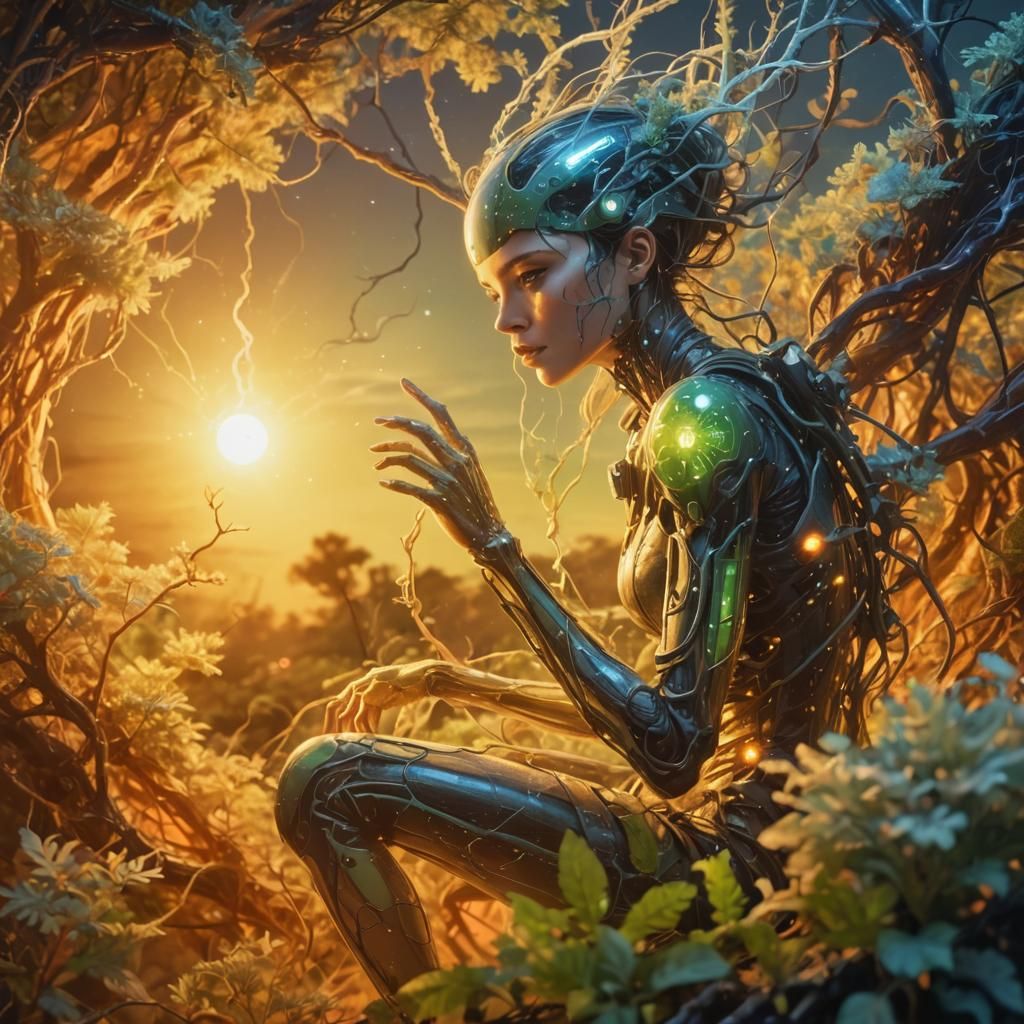 Biopunk Plant Woman with Glowing Veins