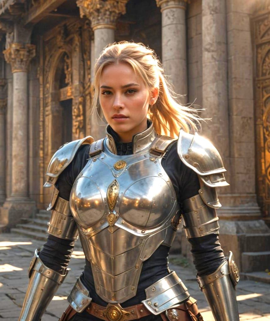 Female Paladin in Silver Armor, Digital Painting