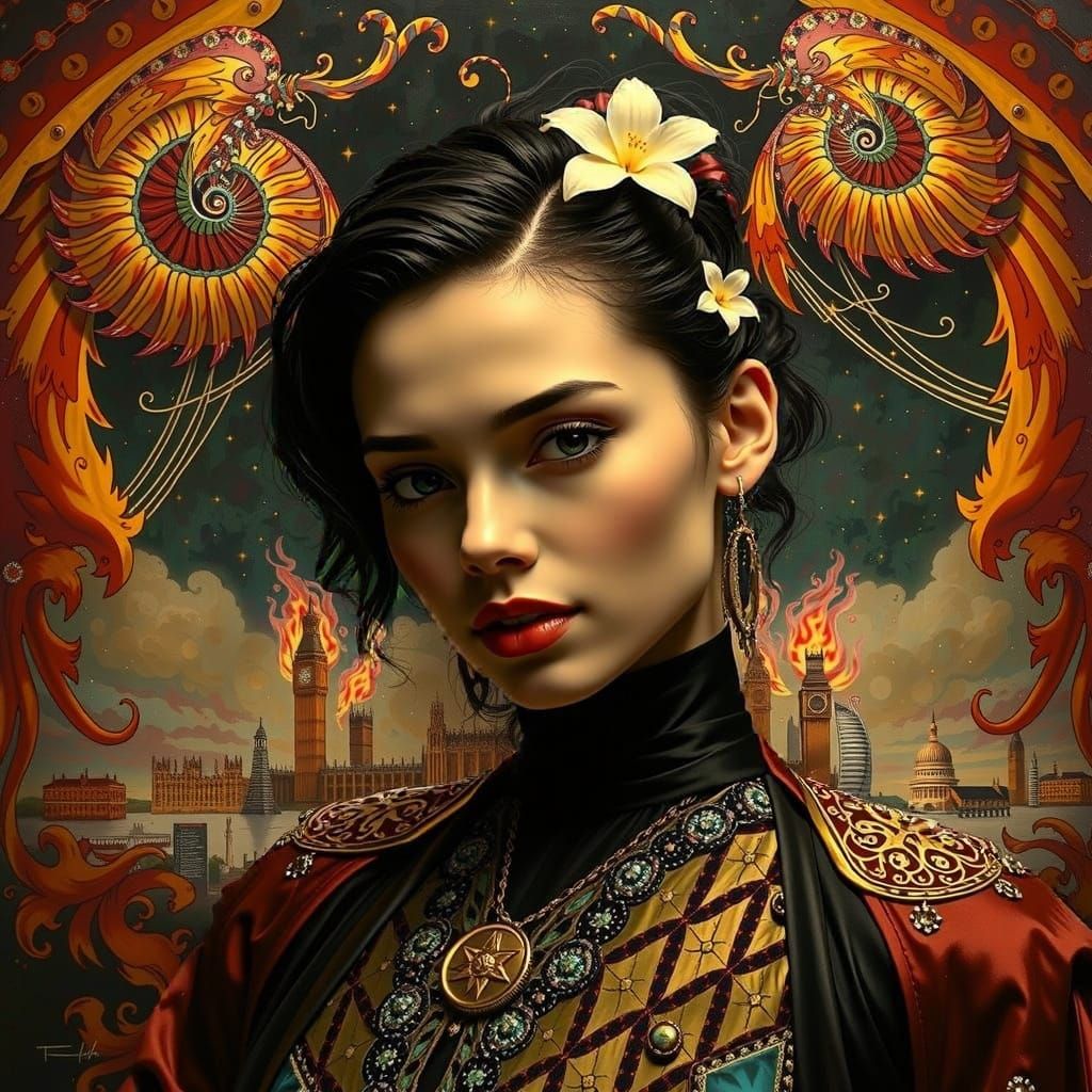 Great Fire of London in Klimt-Mucha Style