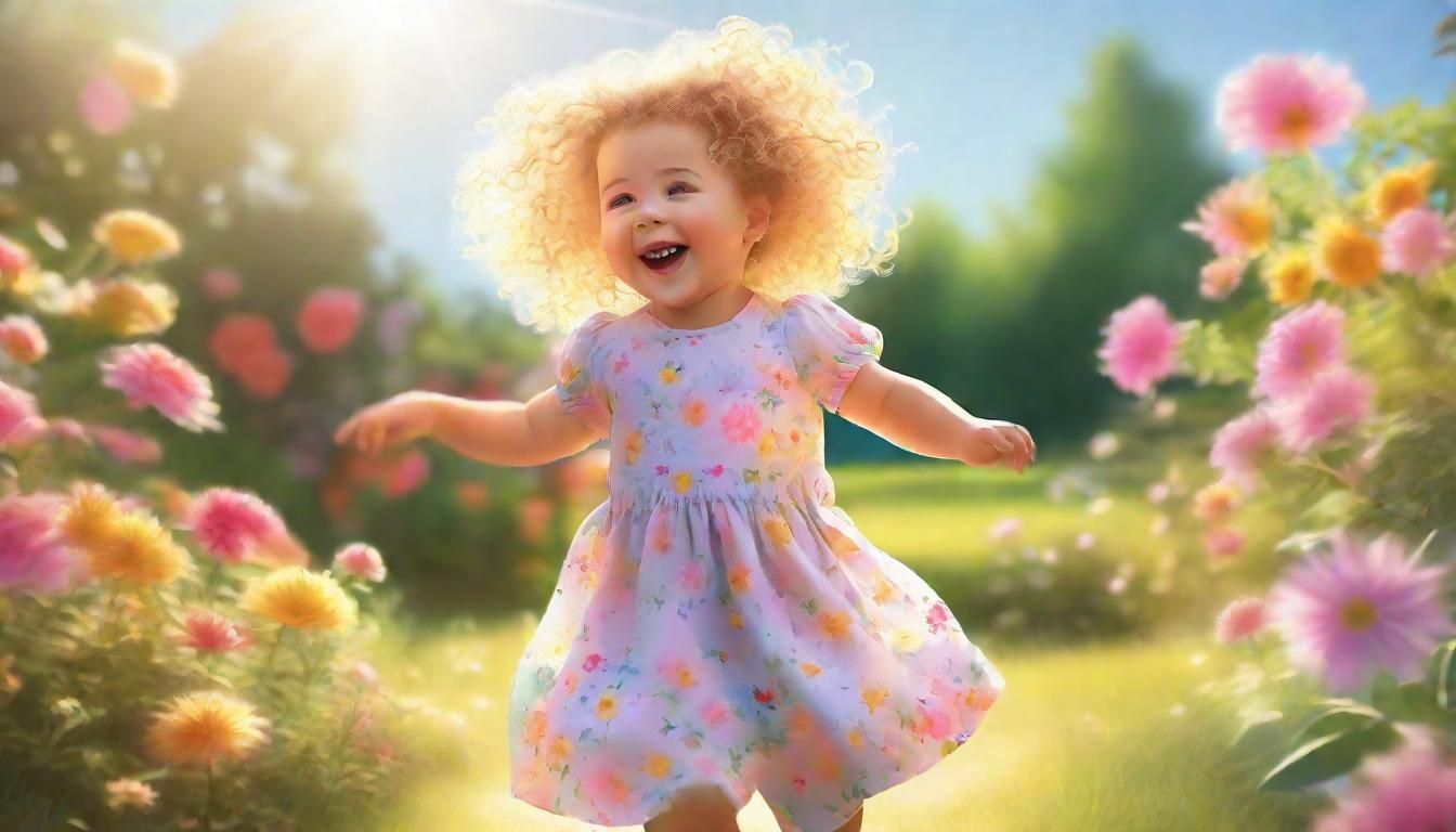 Happy Toddler Dancing in Sunny Garden