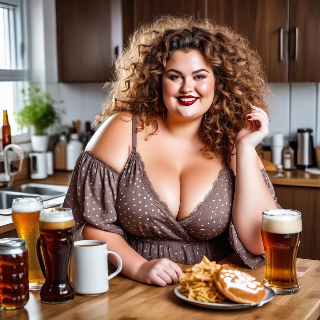 Attractive Plus-Size Woman Enjoys Morning Coffee
