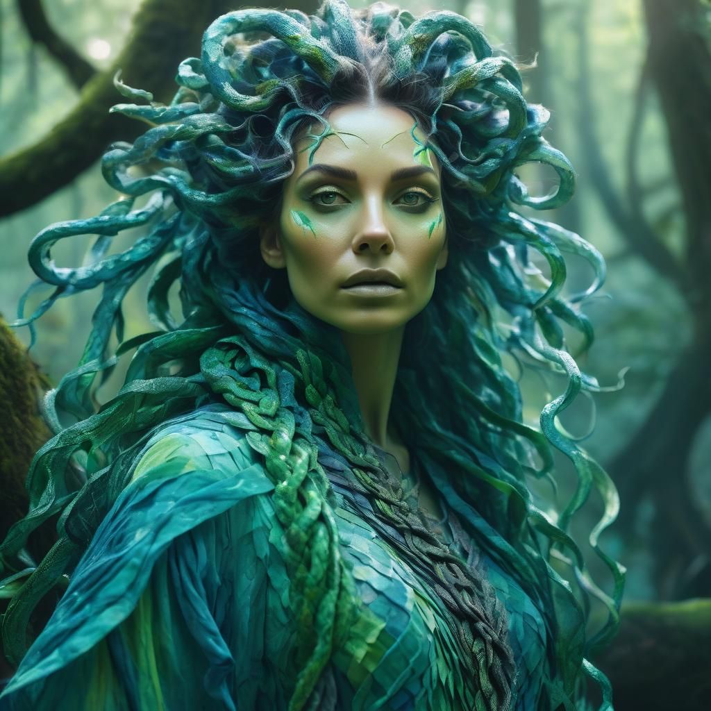 Mystical Medusa Portrait in a Dreamlike Forest