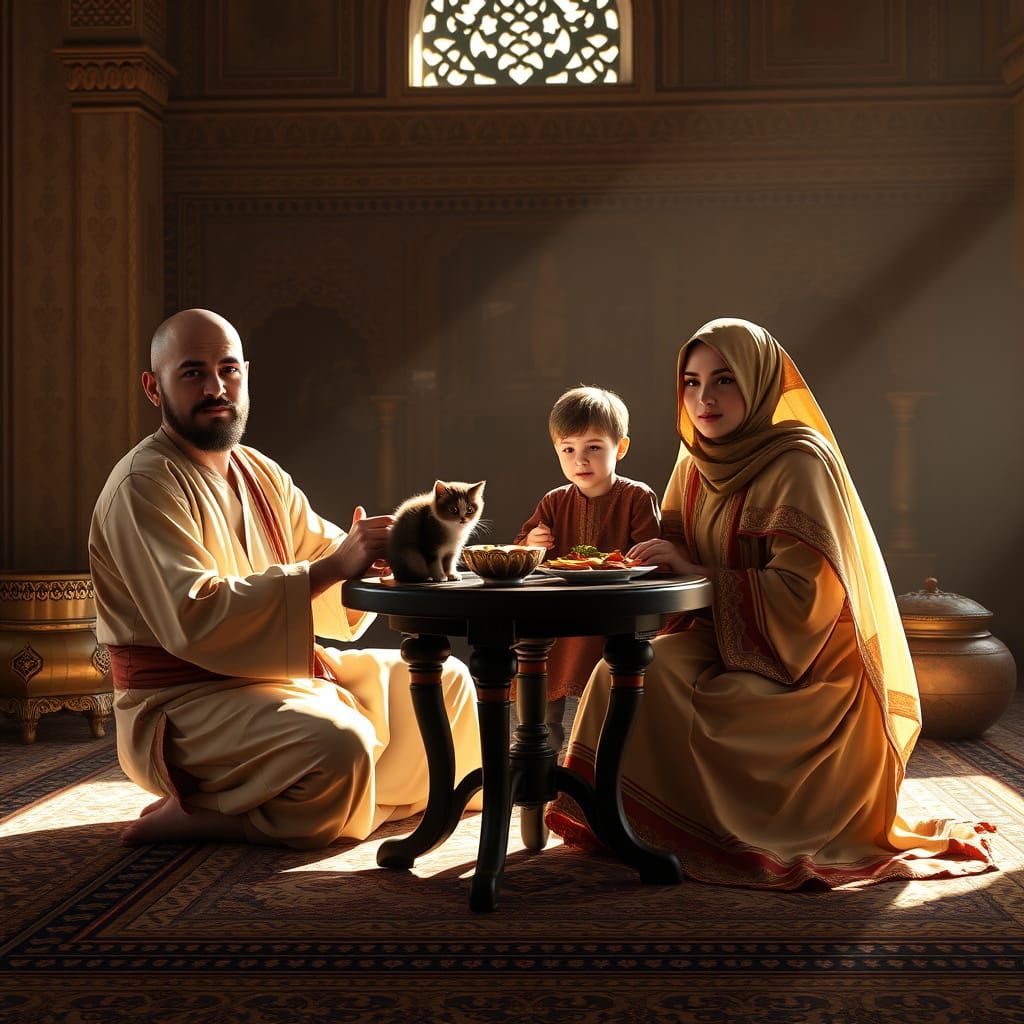 Middle Eastern Family Portrait in Vibrant, Whimsical Detail