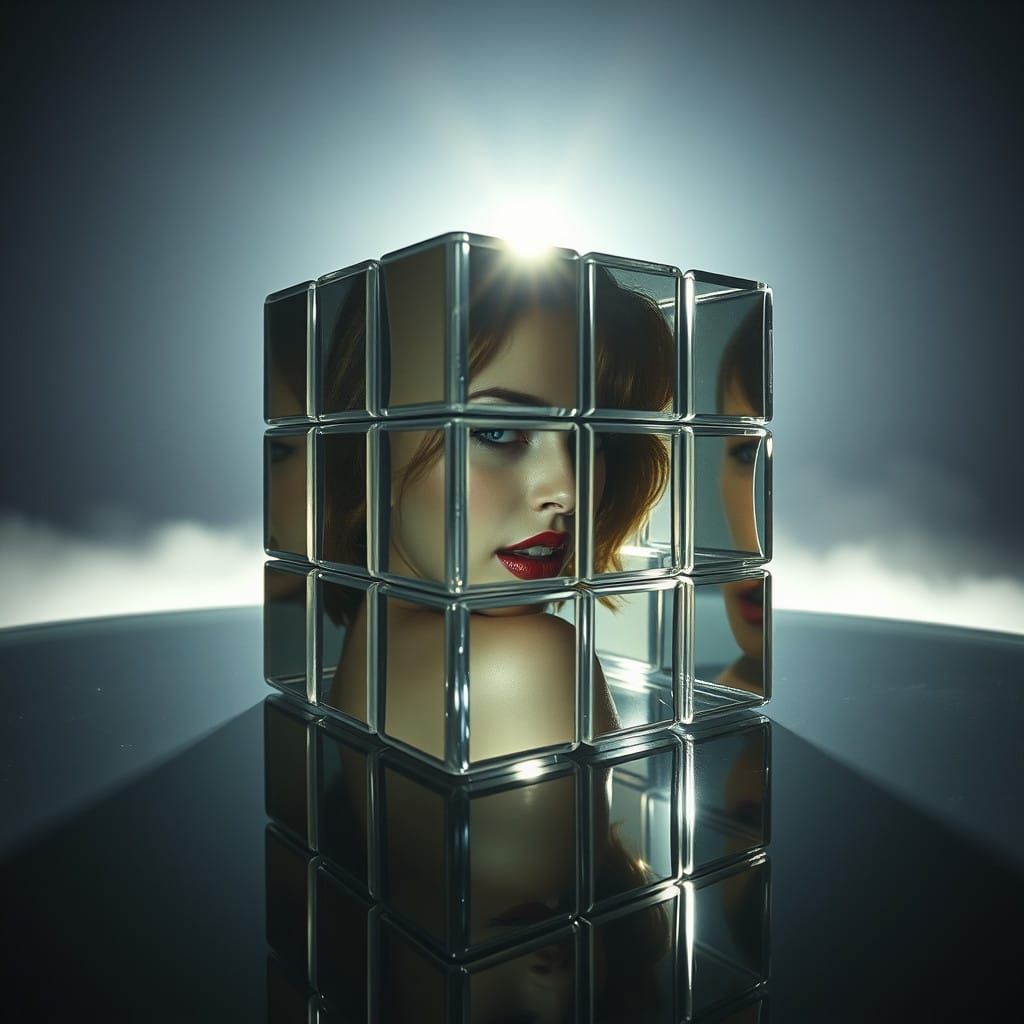 Ethereal Woman Trapped in Crystal Rubik's Cube