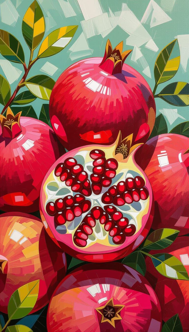 Juicy Pomegranates in Expressive Impasto Painting