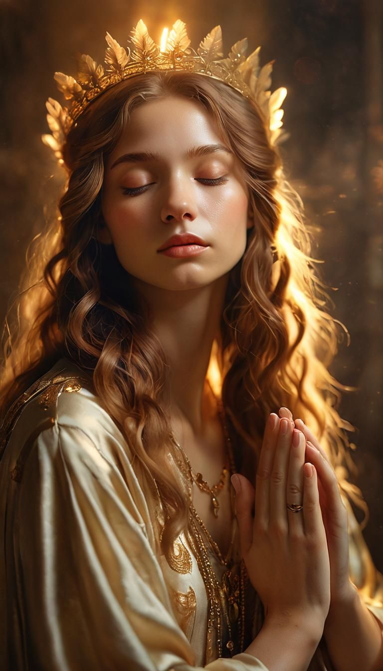 Serene Woman in Prayer: Sacred Iconography