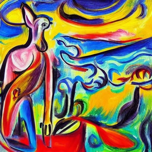 Surreal Rabbit Leaping in Moonlight, Expressive Oil Painting