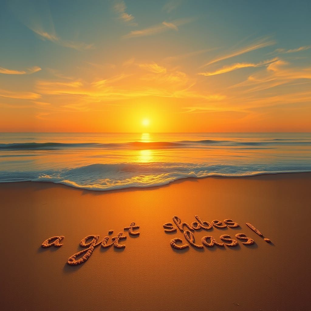 Serene Beach Scene at Sunset with Elegant Message