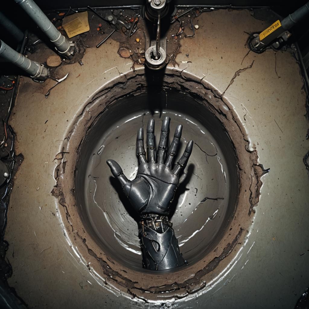 Cybernetic Hand Emerges: Cinematic Film Still
