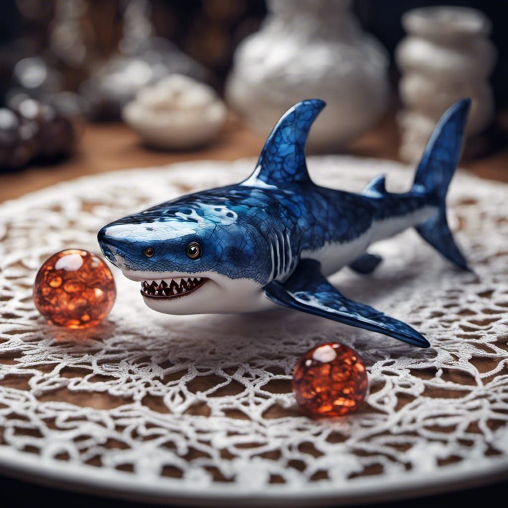 Blown Glass Shark Figurine on Doily