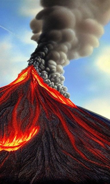 Hyperrealistic Active Volcano in Multimedia Art