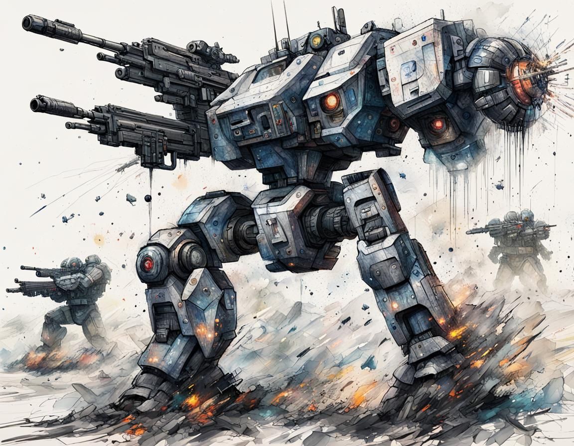 Sci-Fi Mecha Robot in Dramatic Battle