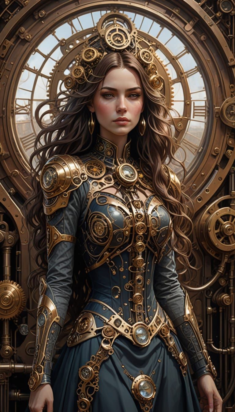 Enigmatic Steampunk Goddess in Shimmering Diamond Palace