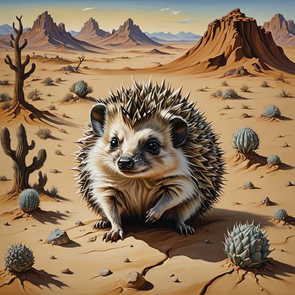 Surreal Desert Hedgehog in Melting Oil Paint