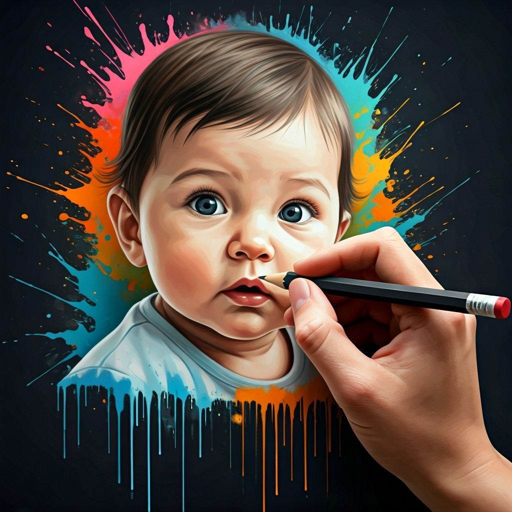 Hand-Drawn Baby in Graffiti Art Style on Canvas